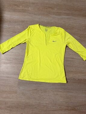 Nike Women's Bright Yellow 3/4 Long Sleeve Dri-FIT Top